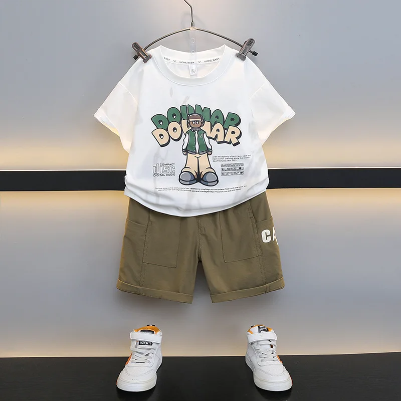 

Летние комплекты одежды для мальчиков-подростков, детская модная уличная одежда, детские футболки и шорты, 2 шт./компл., костюм для отдыха для мальчиков, От 2 до 11 лет