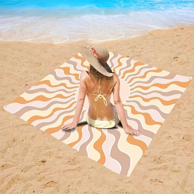 VIKAMA Retro Wave Pattern Beach Mat Anti Sand Portable Picnic Mat Beach Camping Grassland Foldable Storage