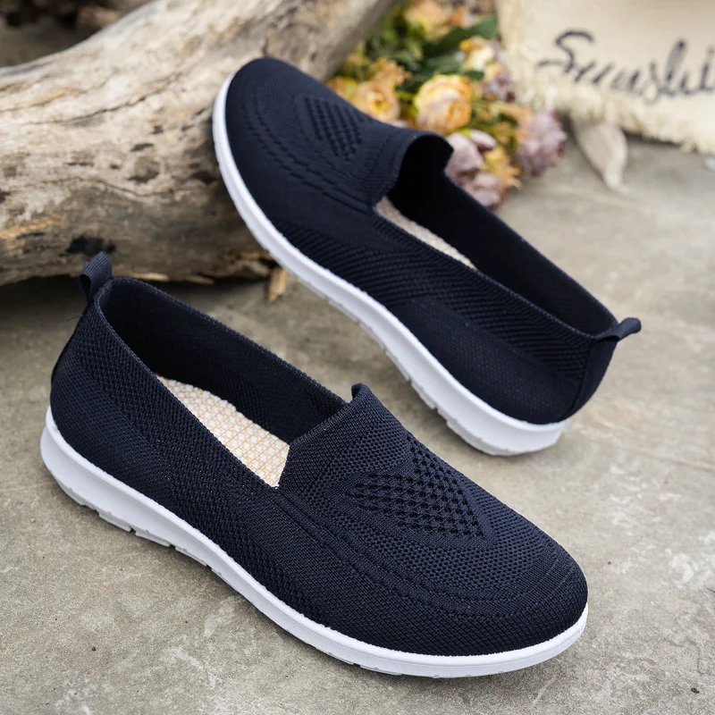 Women Heart Hollow Knit Mesh Slip On Flats Breathable Lightweight Non Slip Soft Sole Daily Walking Woven Casual Shoes view 3