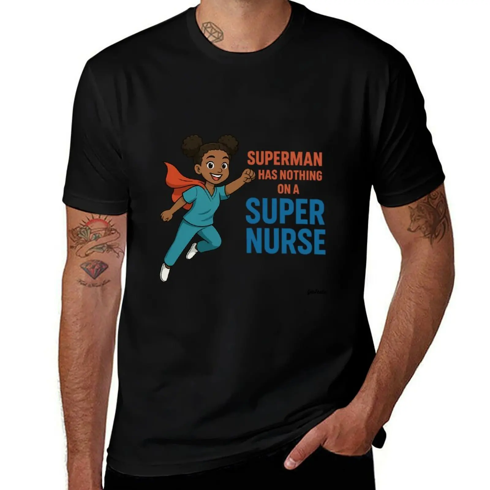 

Super Nurse in Flight – Afro Puff Hero Edition T-Shirt summer top quick drying blanks T-shirts man t shirts for men