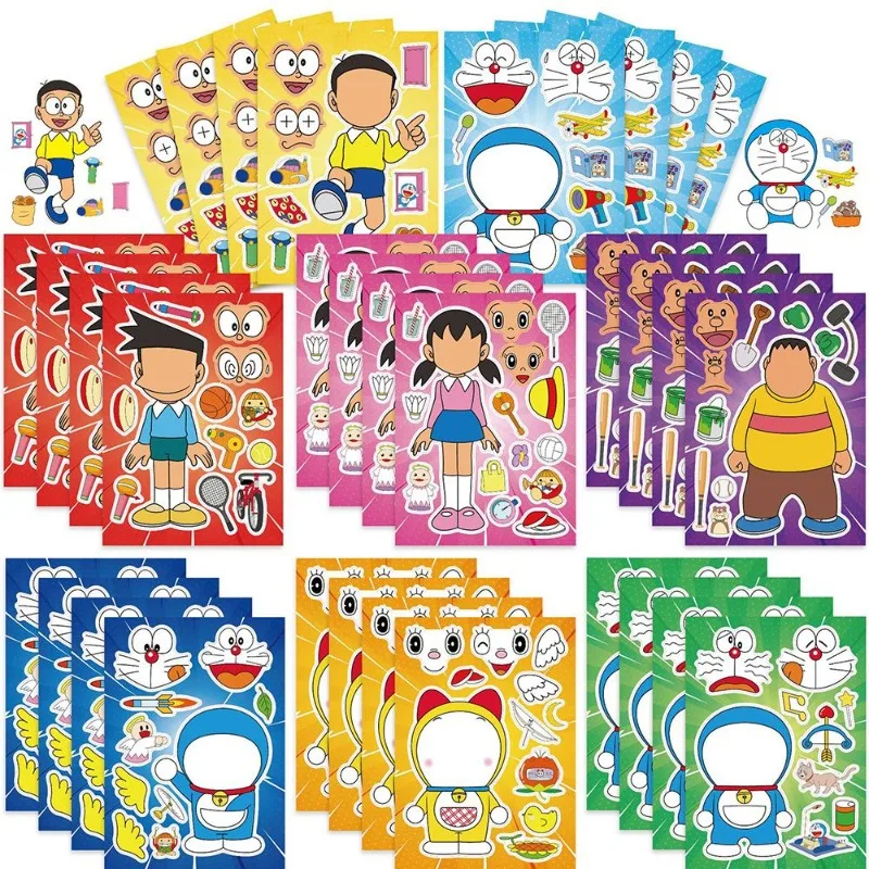 8 unids/set lindo Doraemon dibujos animados rompecabezas pegatinas personajes animados que cambian caras dibujos animados diversión niños y niñas rompecabezas juguete regalos