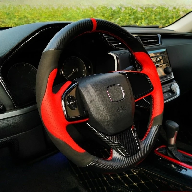

Hand Stitched Leather carbon fibre Sports style Car Steering Wheel Cover For Honda Civic 10 2016-2020 CRV Clarity 2018-2021