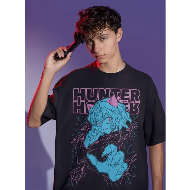 Hunter X Hunter Neferpitou Anime Grafik T-Shirt für Männer und Frauen Neon-Katzenmädchen Manga-Print Baumwolle Kurzarm Übergroßes Streetwear-Shirt – Detail 3