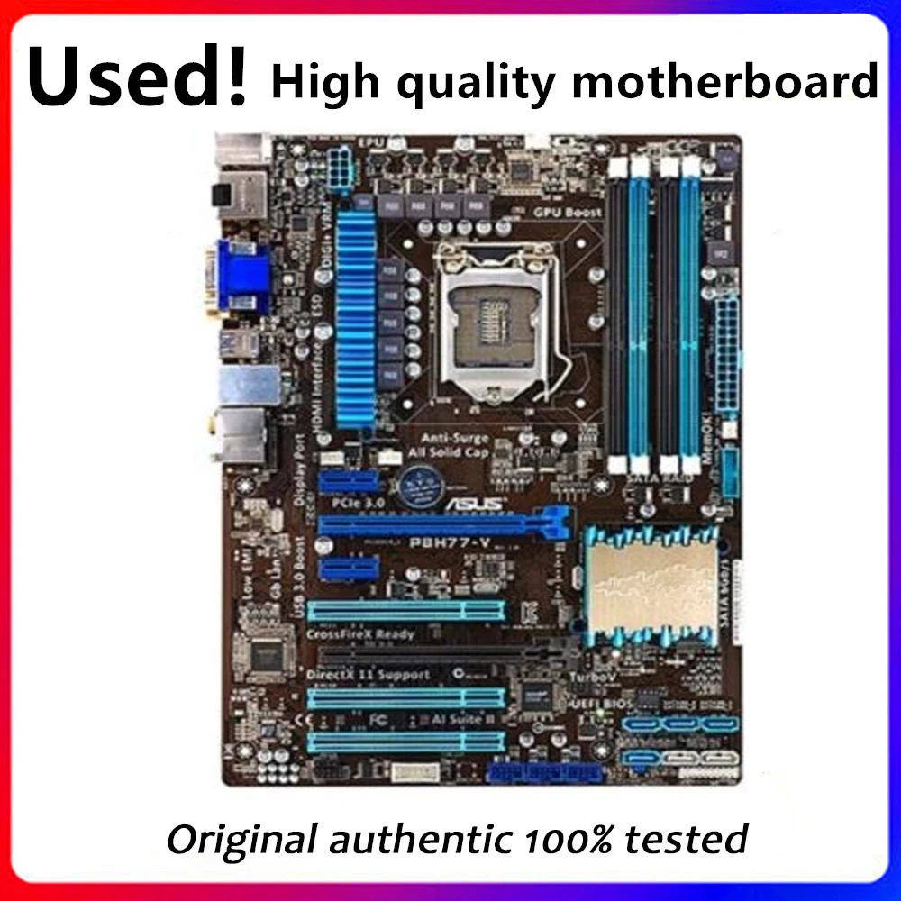 

For ASUS P8H77-V Computer Motherboard LGA 1155 DDR3 For Intel H77 P8H77 Desktop Mainboard SATA II PCI-E X16 Used