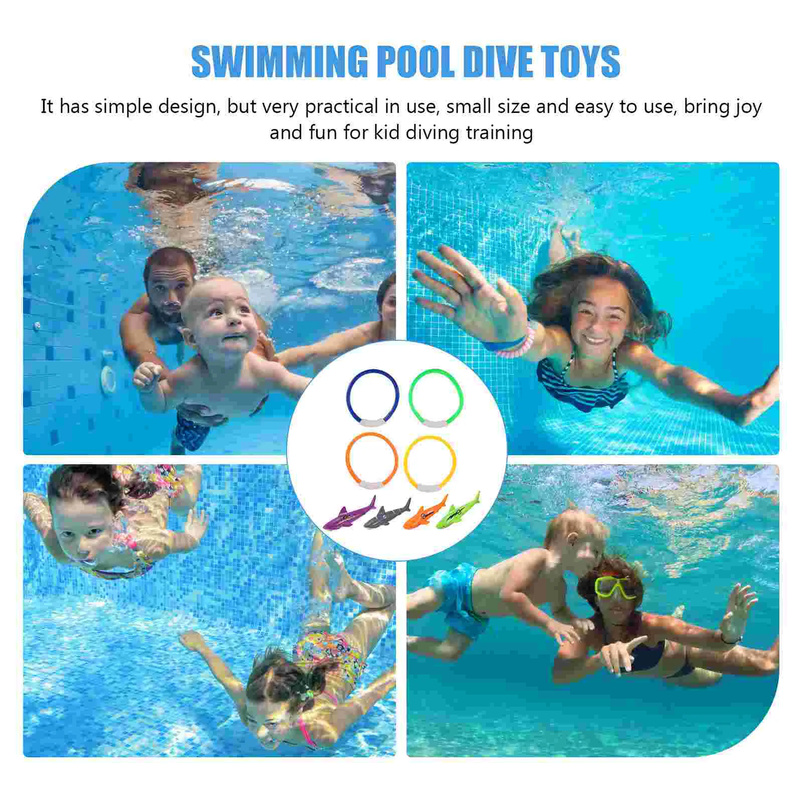 8 Pcs Diving Toy Pool Plaything Toys Swimming Water Shark Kids Rings Plastic Child