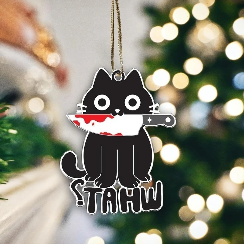 مرعبة الدموية القط الأسود الكرتون الإبداعية الاكريليك قلادة المفاتيح ديكور سيارة مرآة حقيبة معلقة اكسسوارات هدايا الهالوين