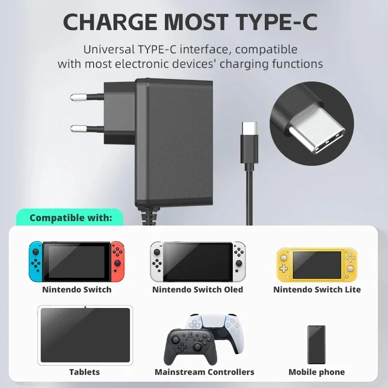 AC Adapter Charger Accessory For Nintendo Switch/OLED/lite EU/US Plug Power Cord Type C USB Power Supply Cable