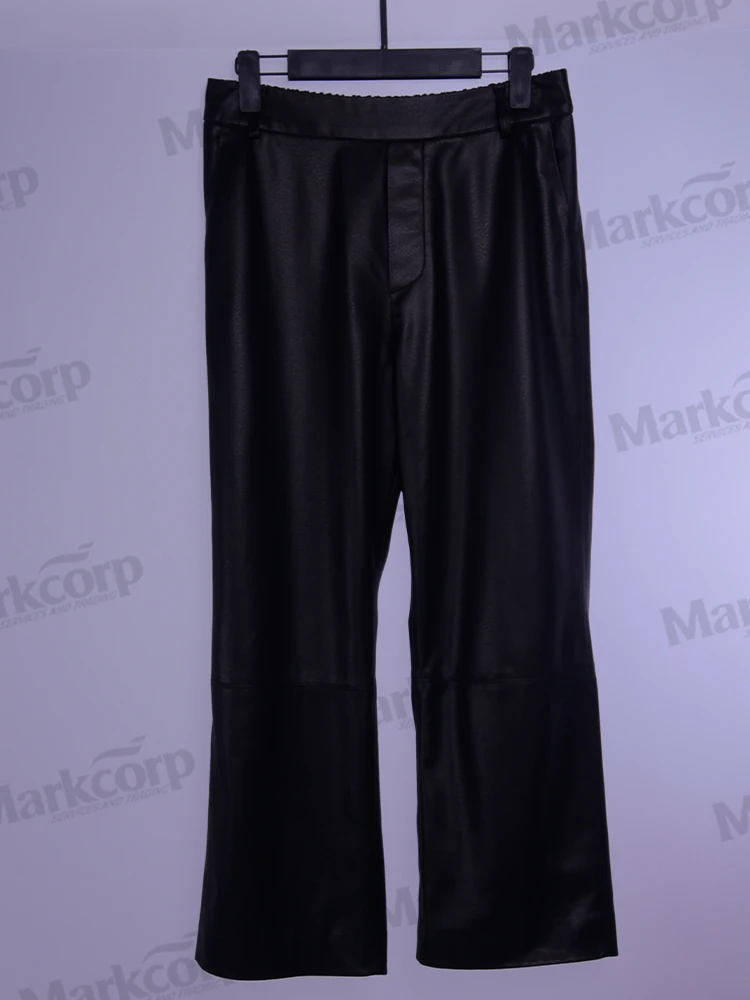 

Markcorp's luxury all plant tanned sheepskin pants are a hot selling straight leg black women's stretch cropped pants