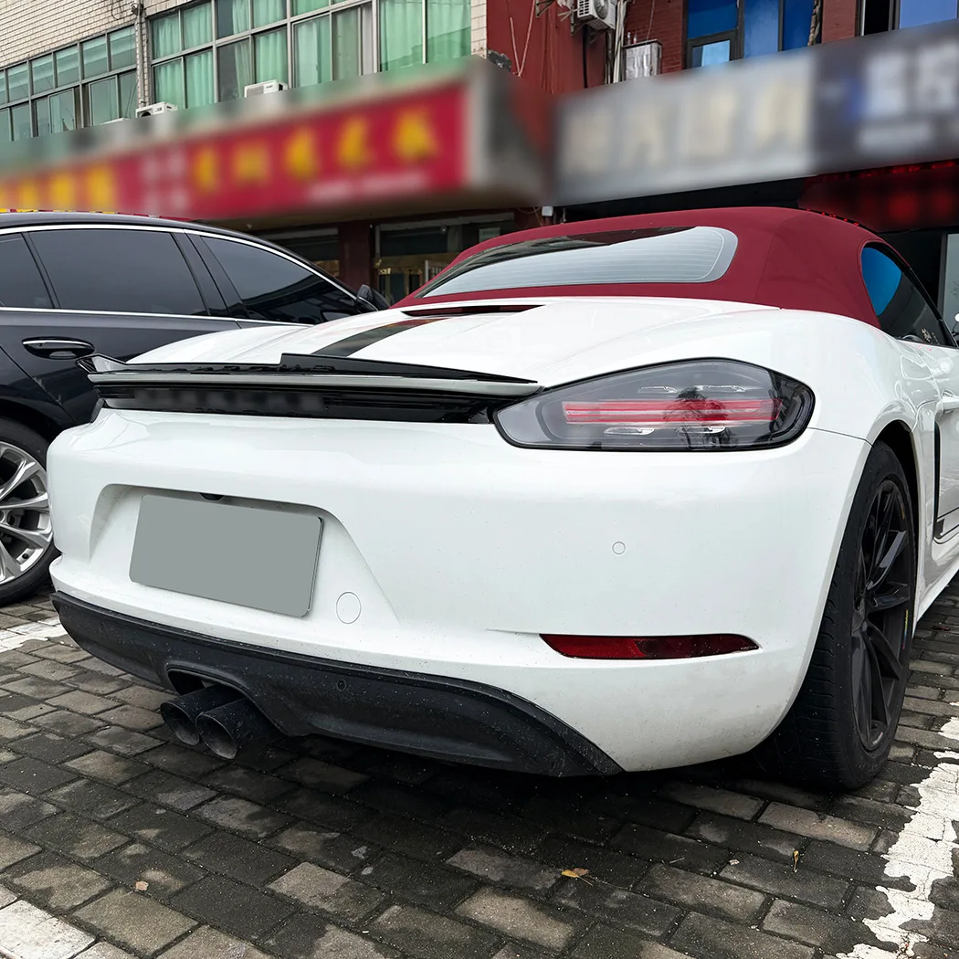 FOR Porsche 718 Cayman 2016+ Car Rear Trunk Lid Lip Spoiler Wings Black Carbon Body Kit Tuning Exterior Accessorie Part