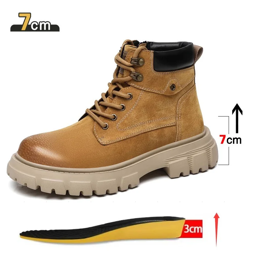 

Men's Suede High-Top Boots Retro Big Yellow Boots Platform Work Boots with Hidden Height Increase