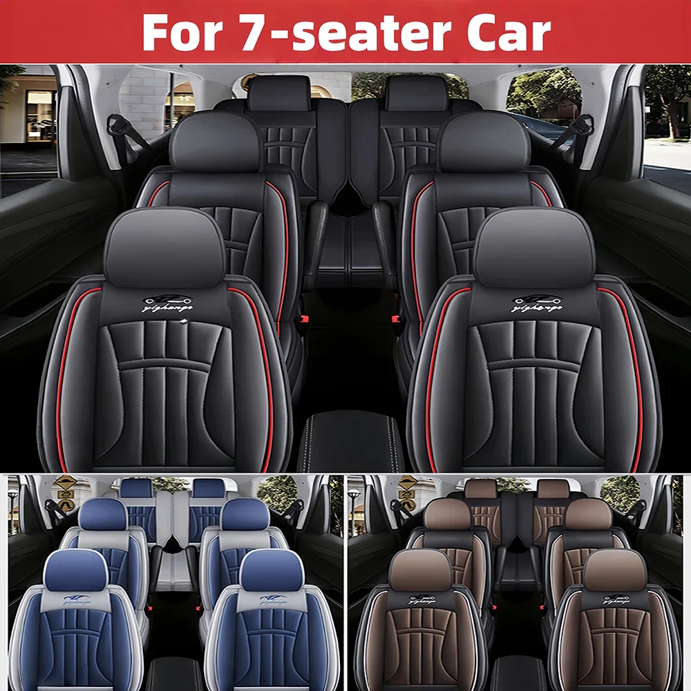 7-Sitzer Komplettset Autositzbezüge Ganzjahres-Komfort Langlebiges PU-Leder Vollumfassend für 2+2+3 Sitzanordnung 7-Sitzer Auto