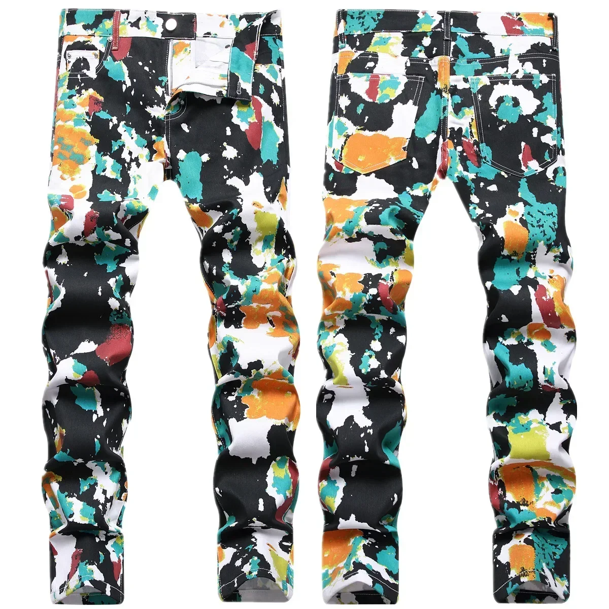2024 New Men's Jeans Male Street Personality Printing Colorful Jeans High Street Personality Pants Punk Style Jeans Men Clothing