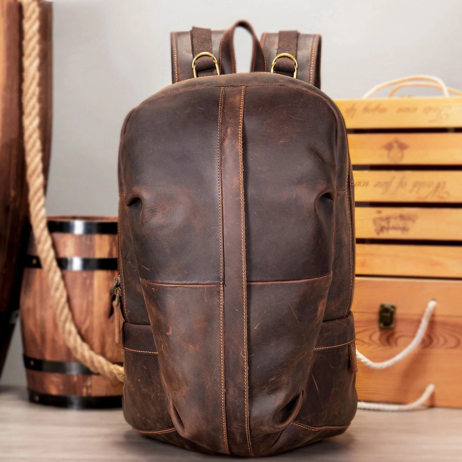 

Retro Fashion Leather Men Backpack Business Male 17.3 15.6" Laptop Bag Daypacks Large Capacity Travel College School Bag Large