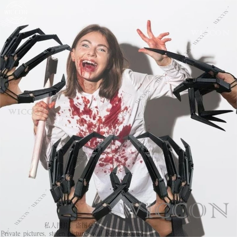 Halloween Gloves Active Fingers Spider Claw Mantis Claw Party Props Woman Man Comic-Con Black Role Play Horror Cool Boy Girl