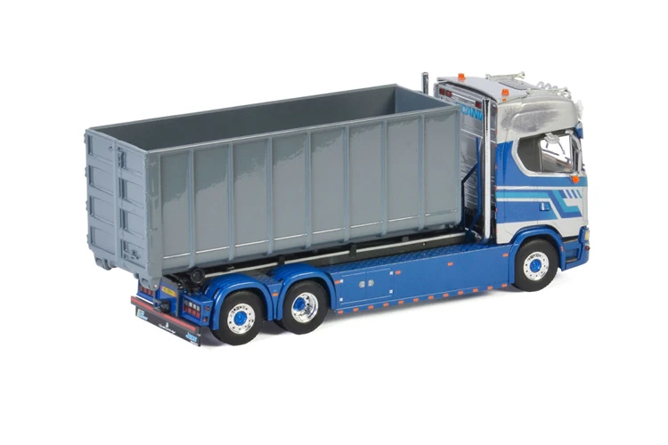 WSI 1/50 SCANIA S HIGHLINE | CS20H 6X2 TAG AXLE RIGED | HOOKFLIFT SYSTEM + CONTAINER 40M3 CONTAINER DieCast Model Car   Toy Car