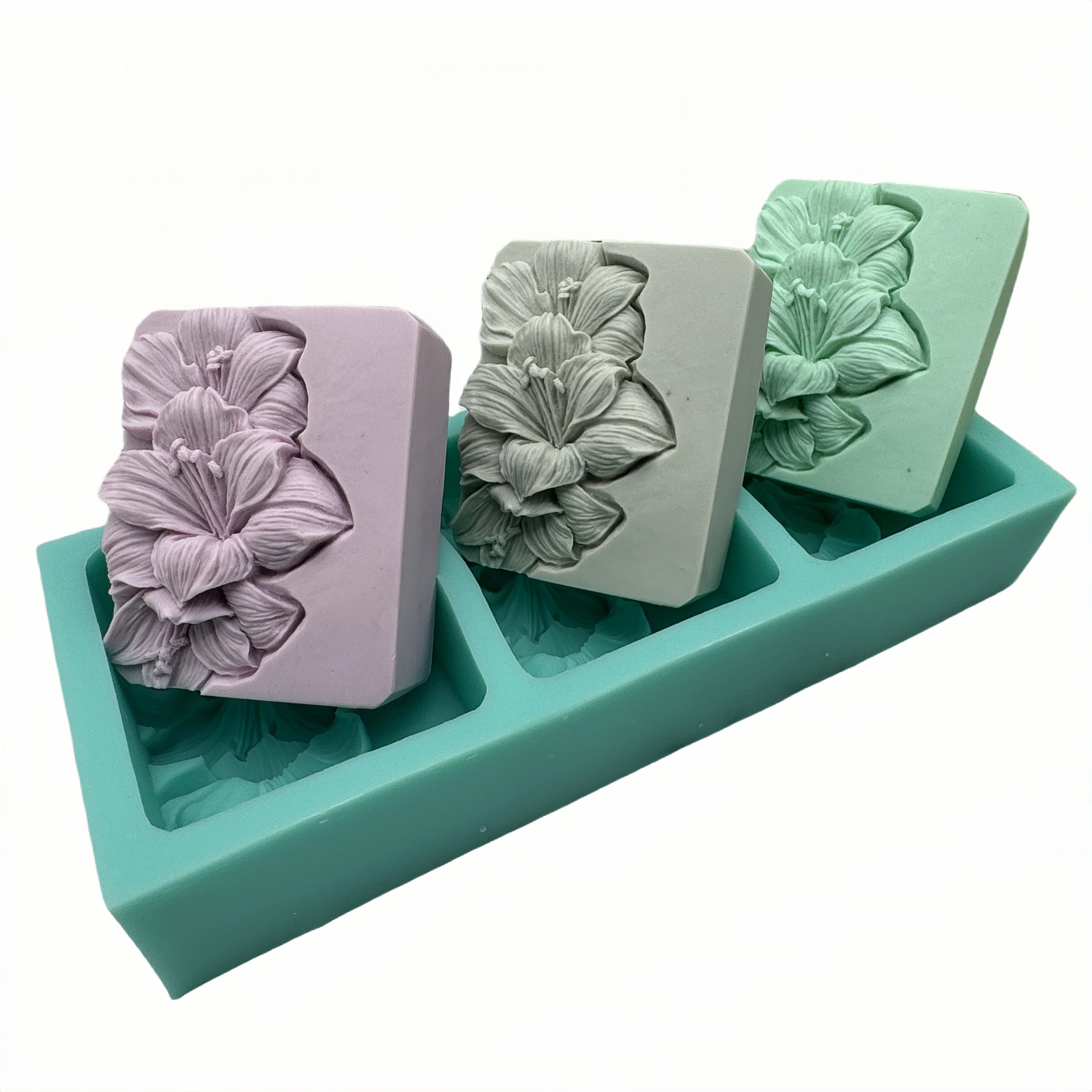 3 Cavities Silicone Flower Soap Mold, Natural Soap Bar Molds, Handmade Soap Mould, DIY, Candle Wax, Gypsum Resin Craft