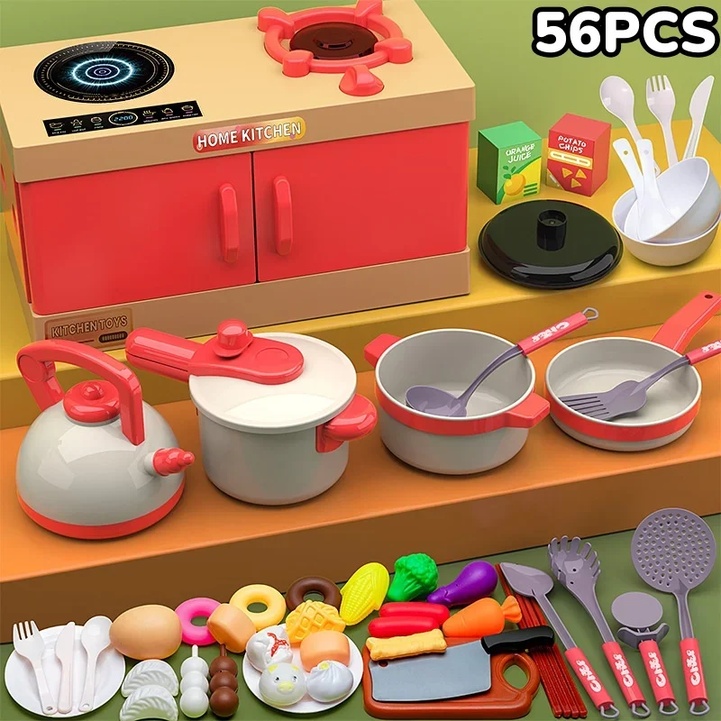 33/56 pçs brinquedos de cozinha para crianças simulação brinquedos de cozinha conjunto panelas frutas corte cozinha cozinhar brinquedos para