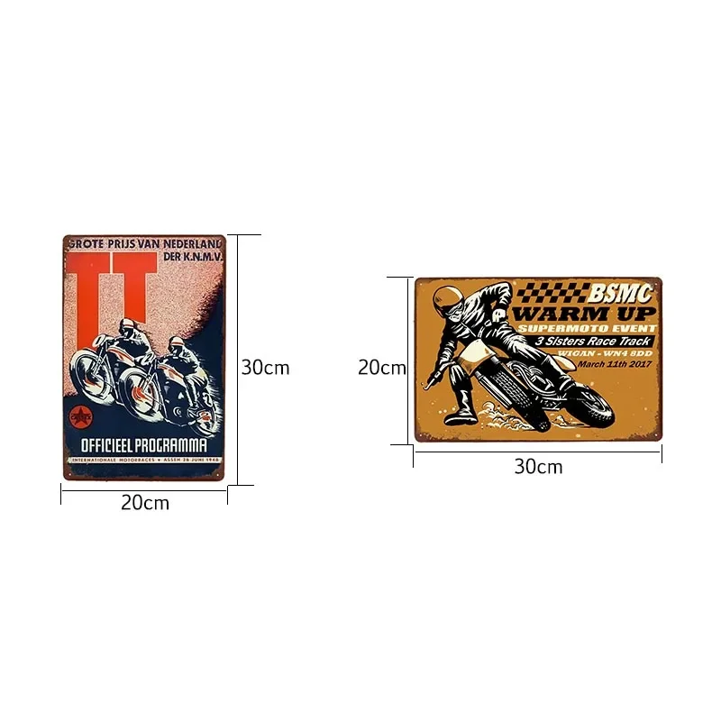 Retro TT Isle Of Man Motorcycle Metal Sign 2D Flat - Vintage Racing Tin Poster Wall Plate 20x30cm for Bar Garage Home