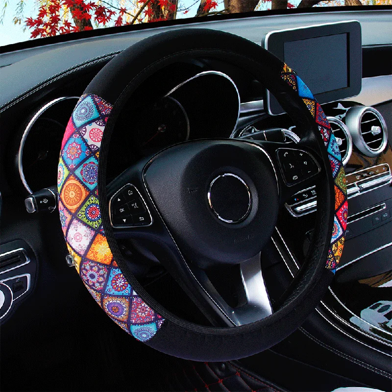 Bunter Glas-Stil Stoff-Lenkradbezug mit Elastischem Innenring, Geeignet für 38CM Auto-Innenraumprodukte, Hauptsächlich – Detail 3