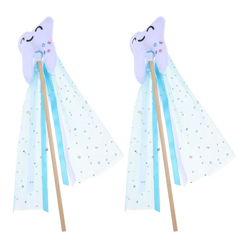 2Pcs Tooth Fairy Wand Tooth Shaped Colorful Stick Kids Dress Up Party Festival Performance Props Princess Fairy Wands
