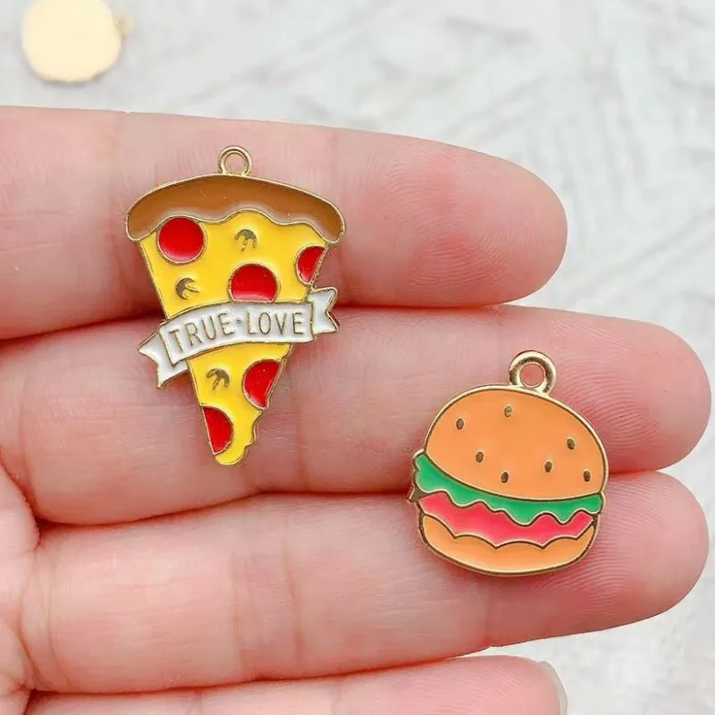 10pcs Enamel Pizza Hamburg Charm for Jewelry Making Food Earring Pendant Necklace Bracelet Accessories Diy Supplies Materials