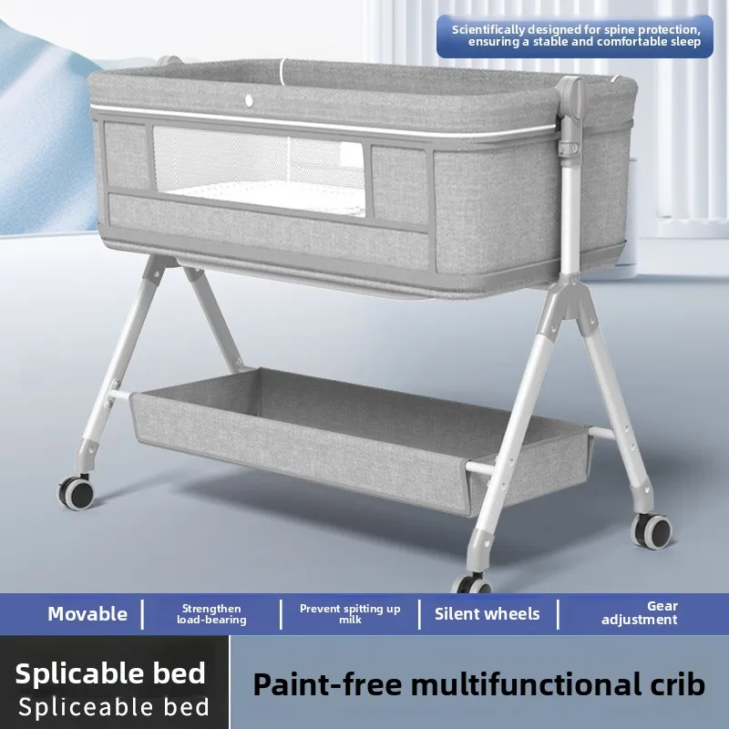 Babyfond Foldable Multifunctional Baby Bassinet, Portable Movable Bedside Sleeper, Attachable Splicing Infant Crib