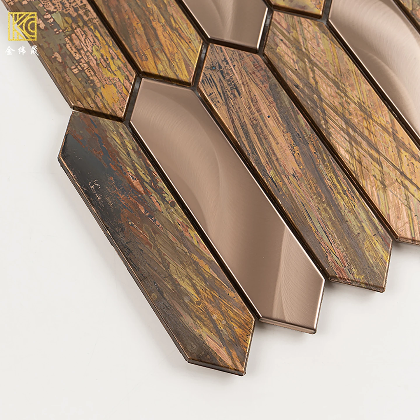 30x30cm 1Pcs Antique Bronze Stainless Steel Metal Mosaic Wall Panel Vintage Rust Hexagon Square Tile for Feature Wall