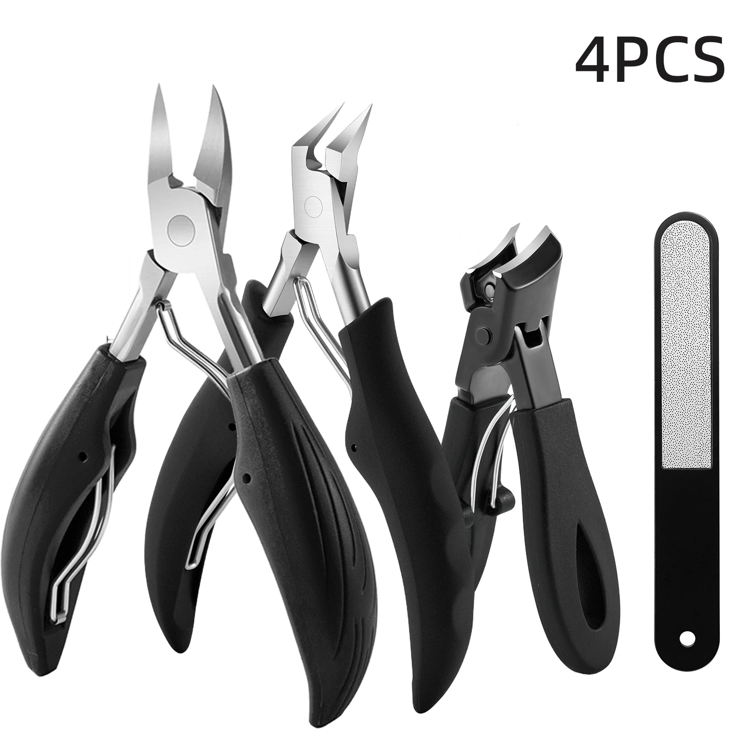 Conjunto de ferramentas para unhas encravadas, 4 unidades, pesado e grosso, cortador de unhas, precisão, arquivo de esmeril para idosos, unhas resistentes, aço inoxidável