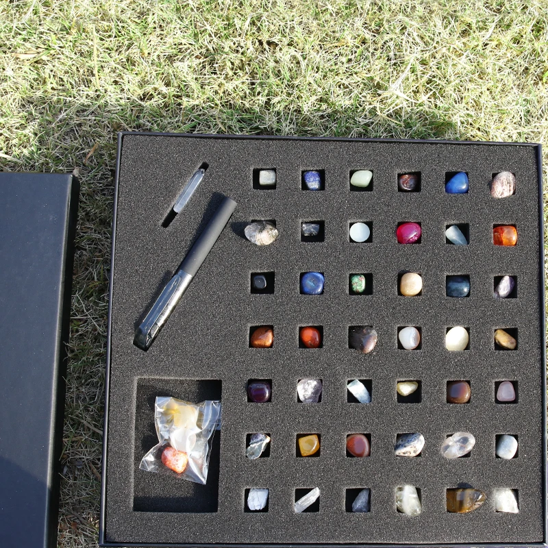 1Set 42 Kinds Of Natural Crystal Ore Specimen Gift Box Jade Raw Stone Agate Various Kinds Of Precious Stones Ornaments Gift Box