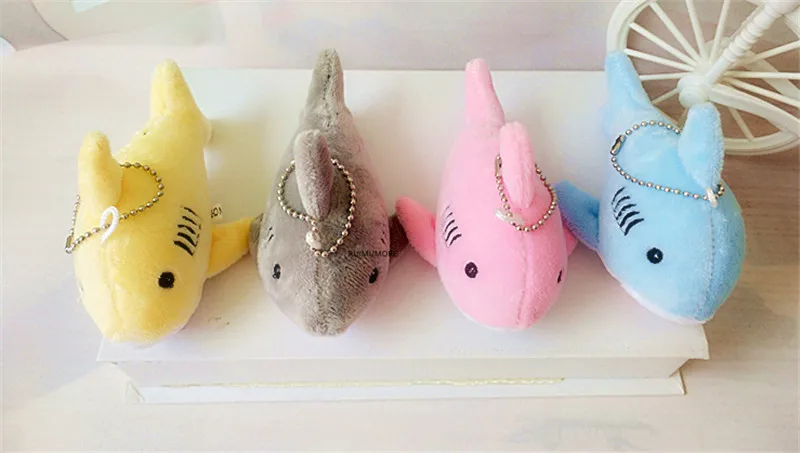 

12cm Mini Plush Toy Cute Shark Plush Keychain Women's Car Keyring Pompom Key Chains Women Handbag Key Pendant