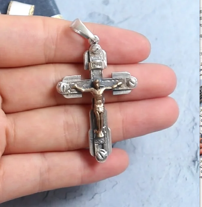 12g Orthodox Christian Cross Wood Bolts With Gold Pendant Customized 925 SOLID STERLING Silver Pendant