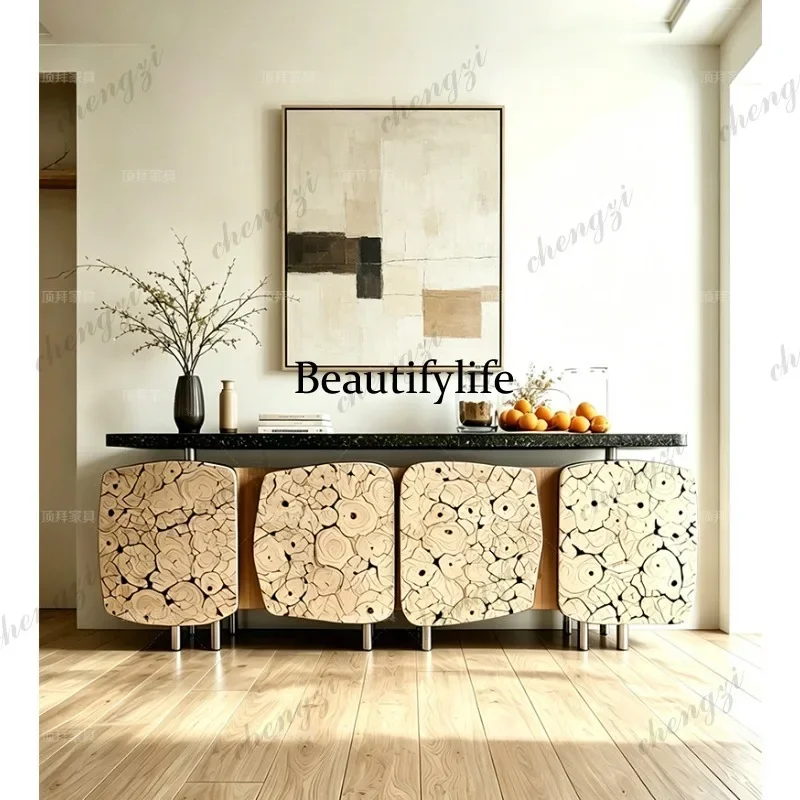C178  Medieval marble dining side cabinet against the wall, large-capacity locker, Italian light luxury door cabinet
