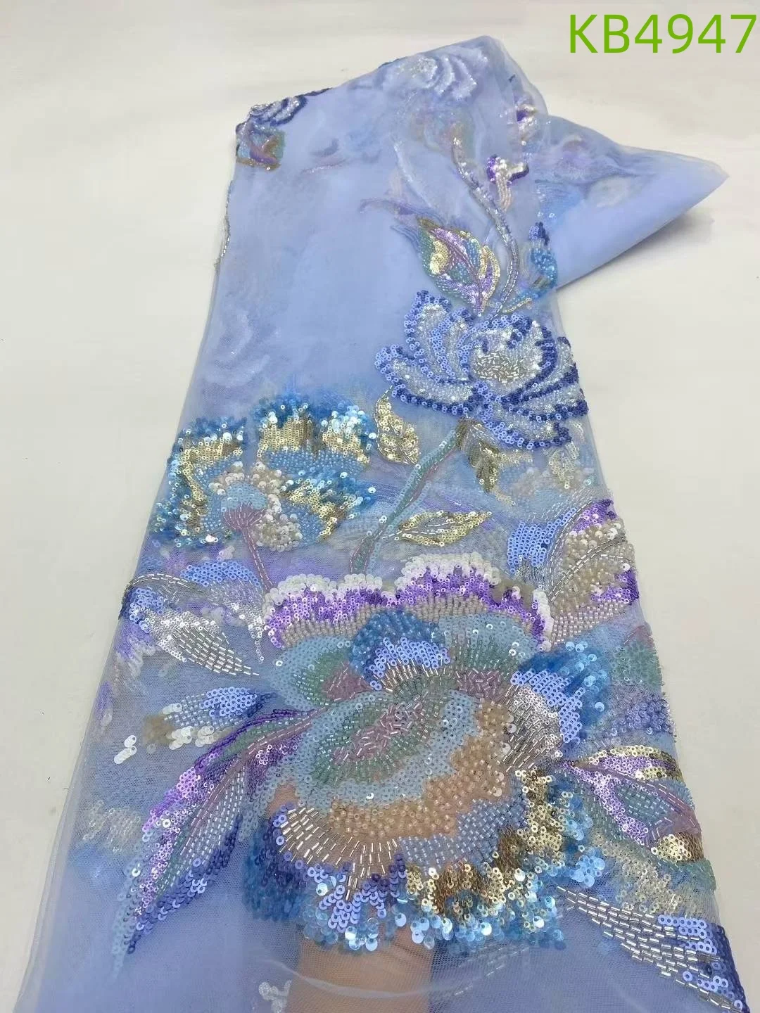 

5 Yards African Fabric Lace High Quality 2025 Sequins 3D Flower Beaded French Mesh Lace Fabrics Tulle Lace For Sewing KB4947