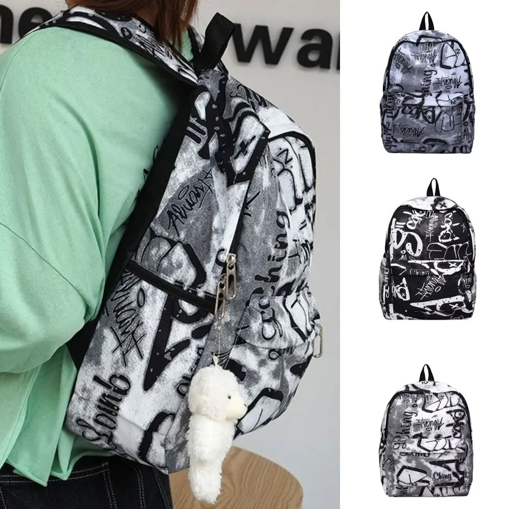 Large Capacity Graffiti Students Schoolbag Fashion Cute Women's Backpack Casual with Pendant School Bags for Girl Commuting
