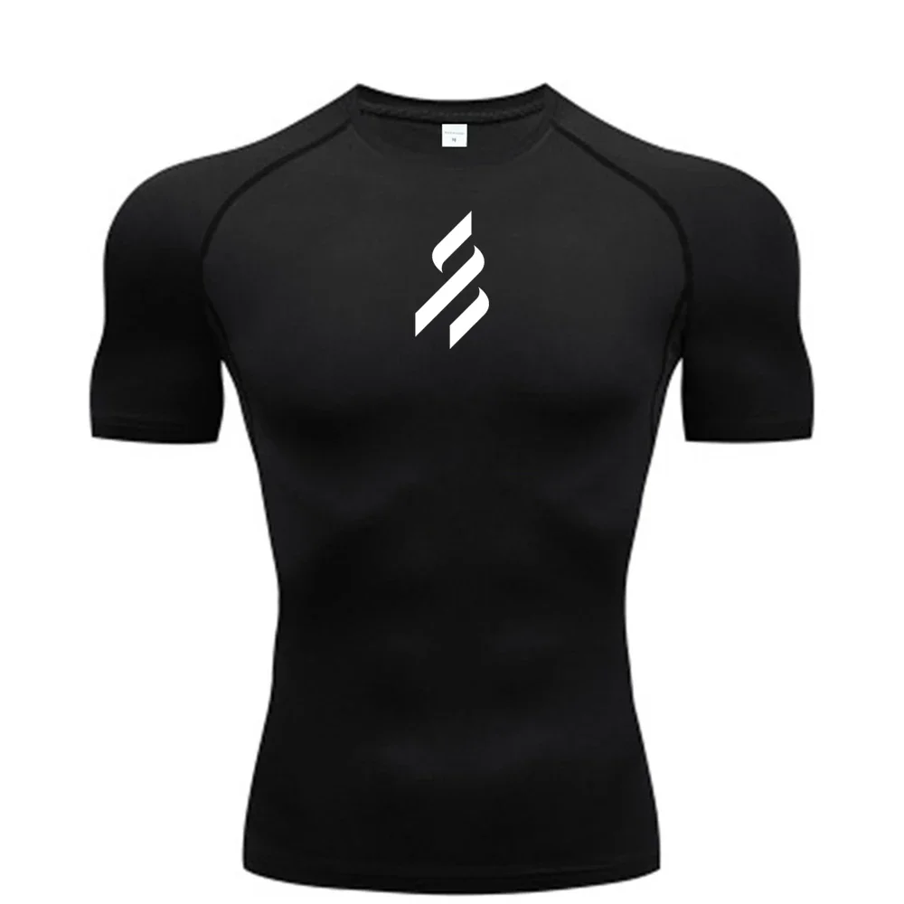 

Summer new trend men's pullover round neck mesh leggings sports fitness top short sleeve T-shirt speed dry