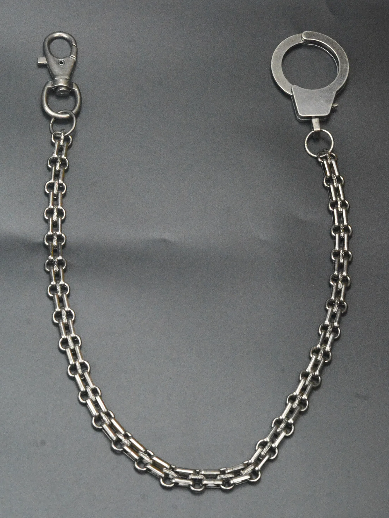 23 Inch Gunmetal Black Rock Pants Trucker Biker Jean 12mm Watch Strap Chain Swivel Thumb Cuff Lobster Claw Keychain EDC Gift