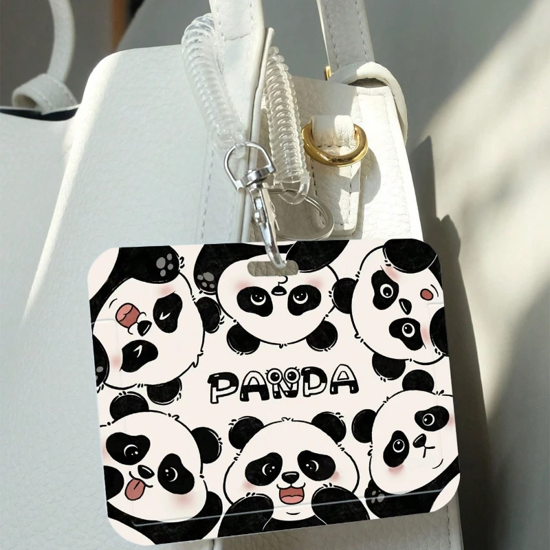 Kawaii Panda Pattern Card Holder with Retractable Spring Cord Suitable for Student Bus/Metro Card Meal Card Protection Case