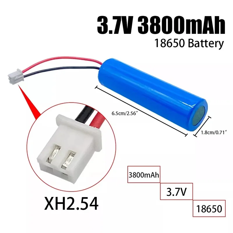 Battery Rechargeable Li-Ion 3.7V 3800mAh18650 battery cells with 2p plug for led light