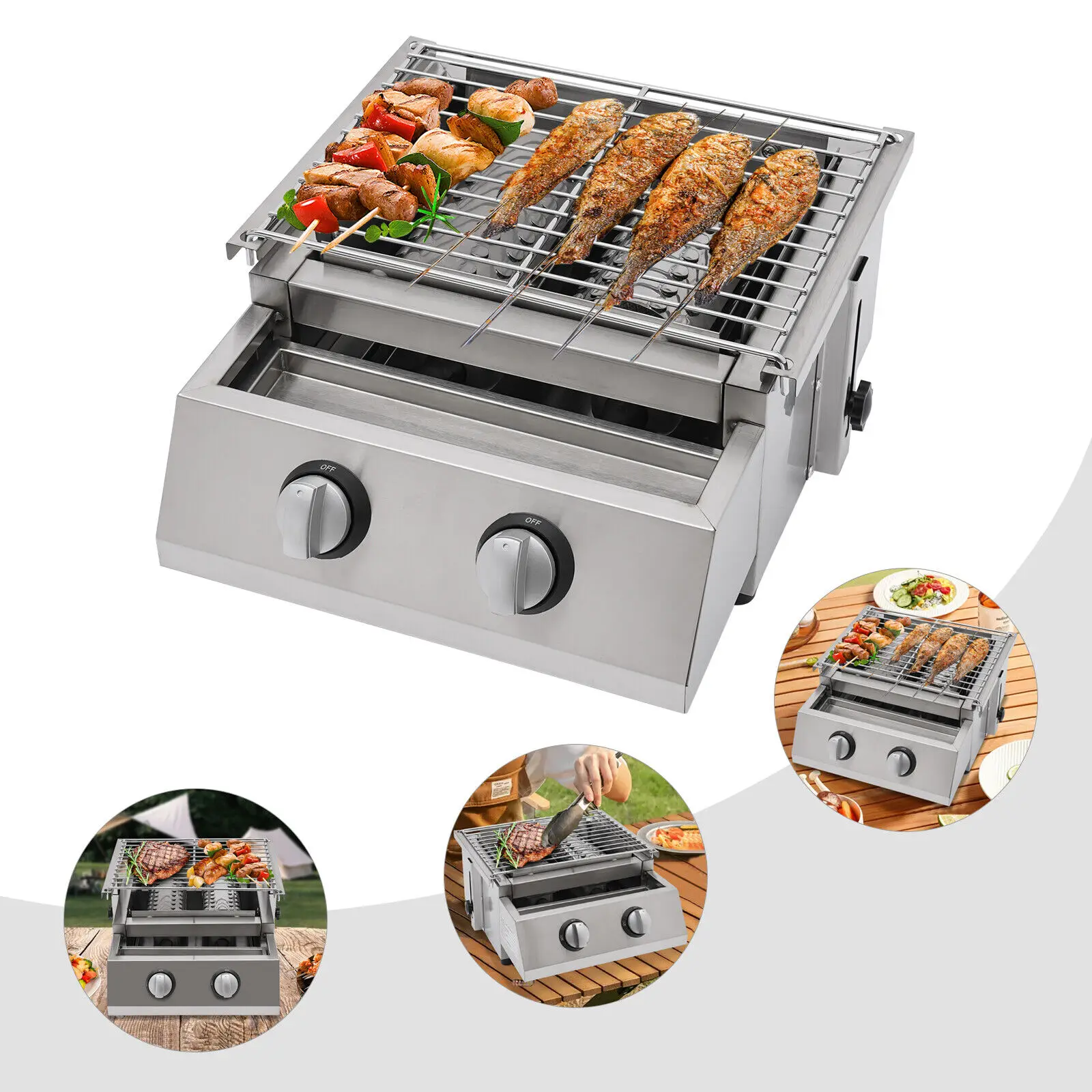 

2-Burner Portable Propane Gas Grill | 20,000 BTU Stainless Steel | Outdoor BBQ for Camping, Backyard, Tailgating