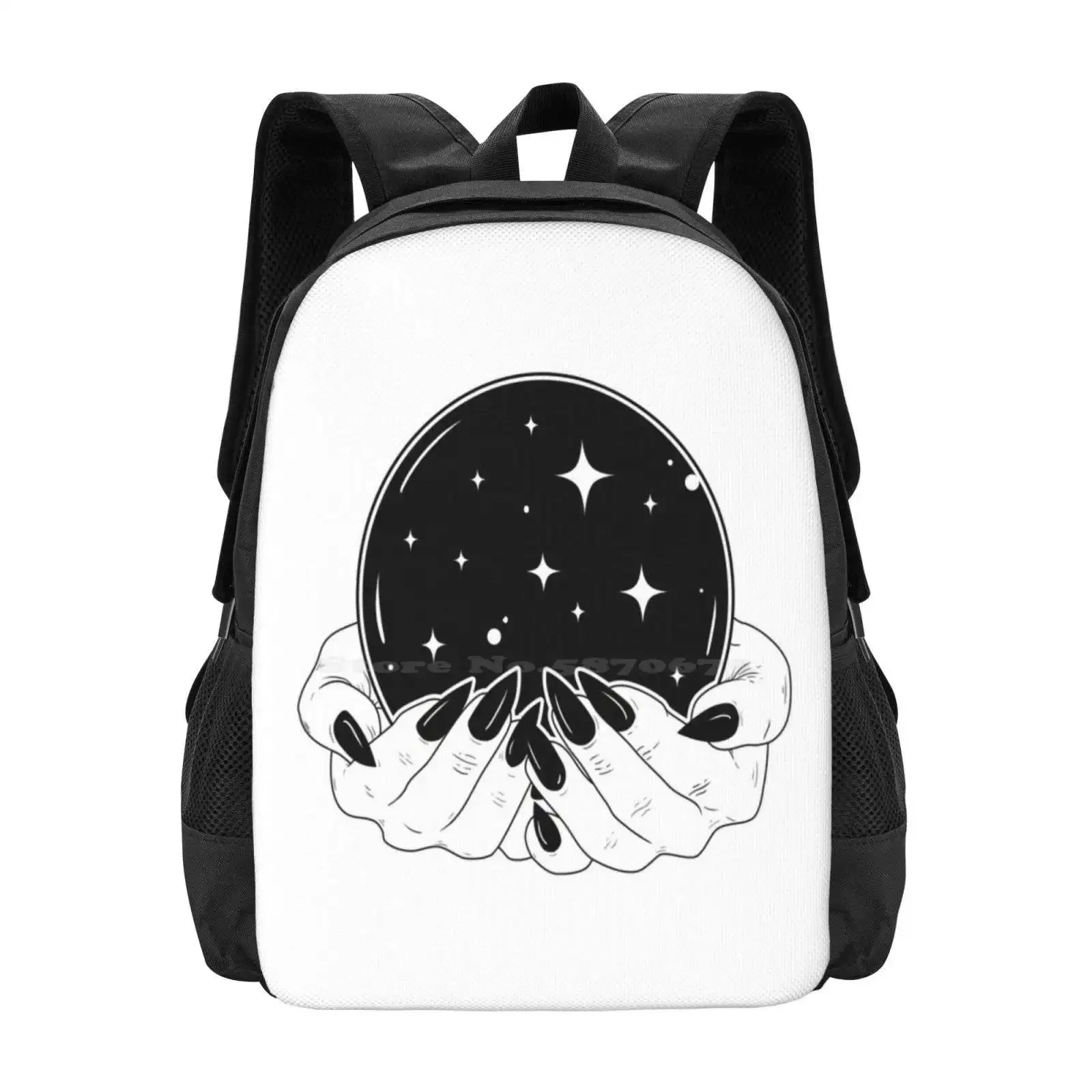 

Crystal Ball Large Capacity School Backpack Laptop Bags Psychic Witch Creepy Cute Stars Magic Ball Crystal Ball Line Art Dark