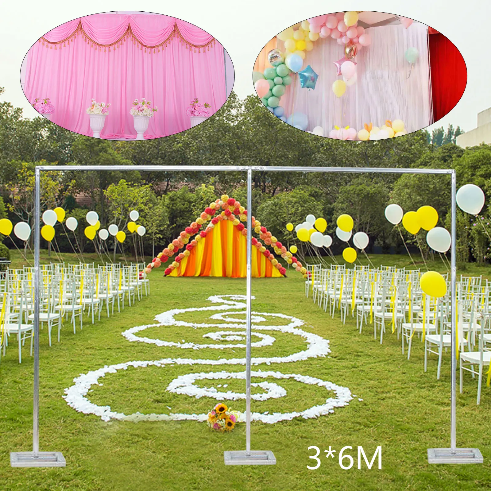 

Silver Balloon Backdrop Stand Pipe Kit 6x3m Stainless Steel Pole Curtain Frame for Weddings, Anniversaries, Parties, Baby Shower