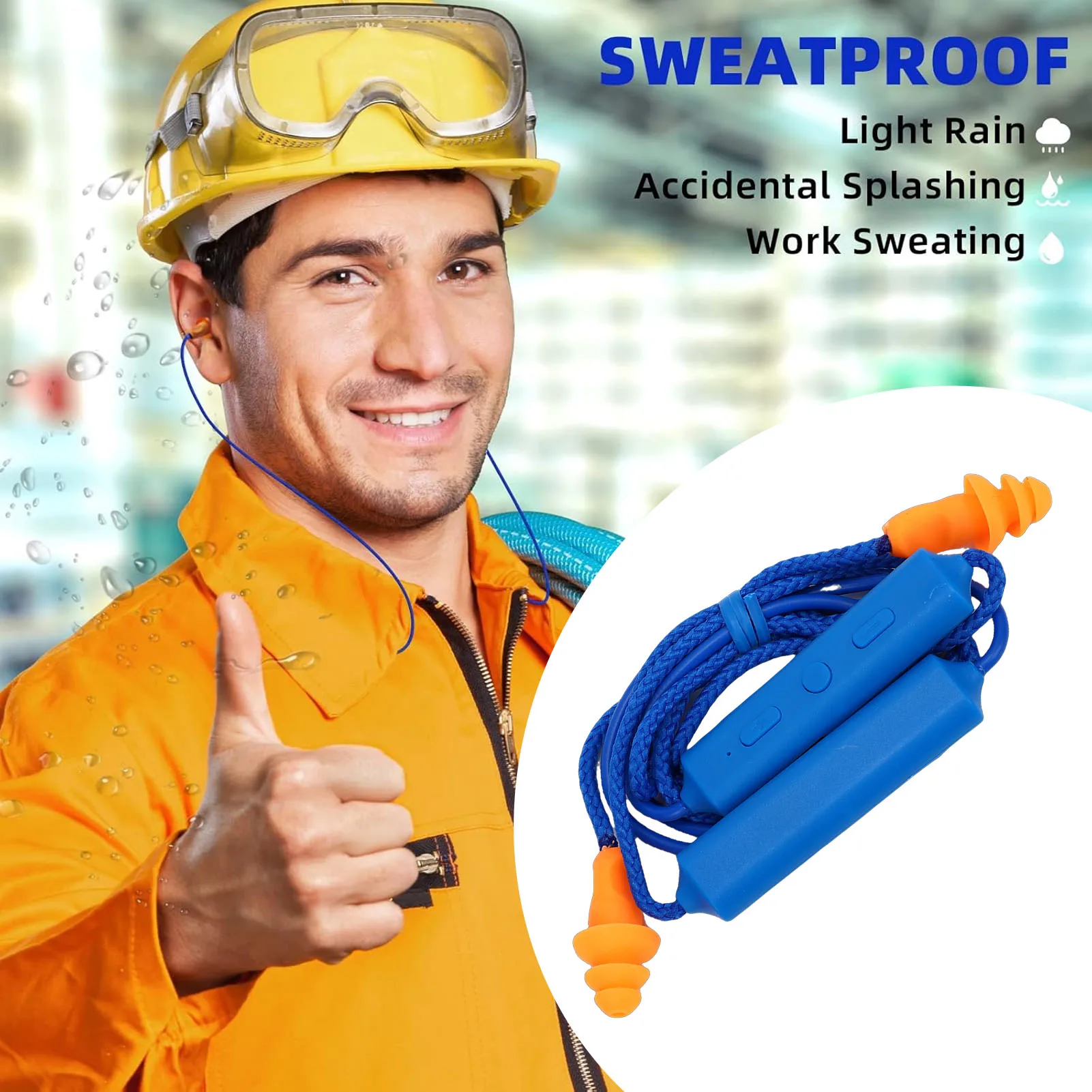 

Bluetooth Earplug Headphone 29dB Noise Reduction IPX5 Water Proof Rechargeable Neckband Earbuds for Construction Site Workshop