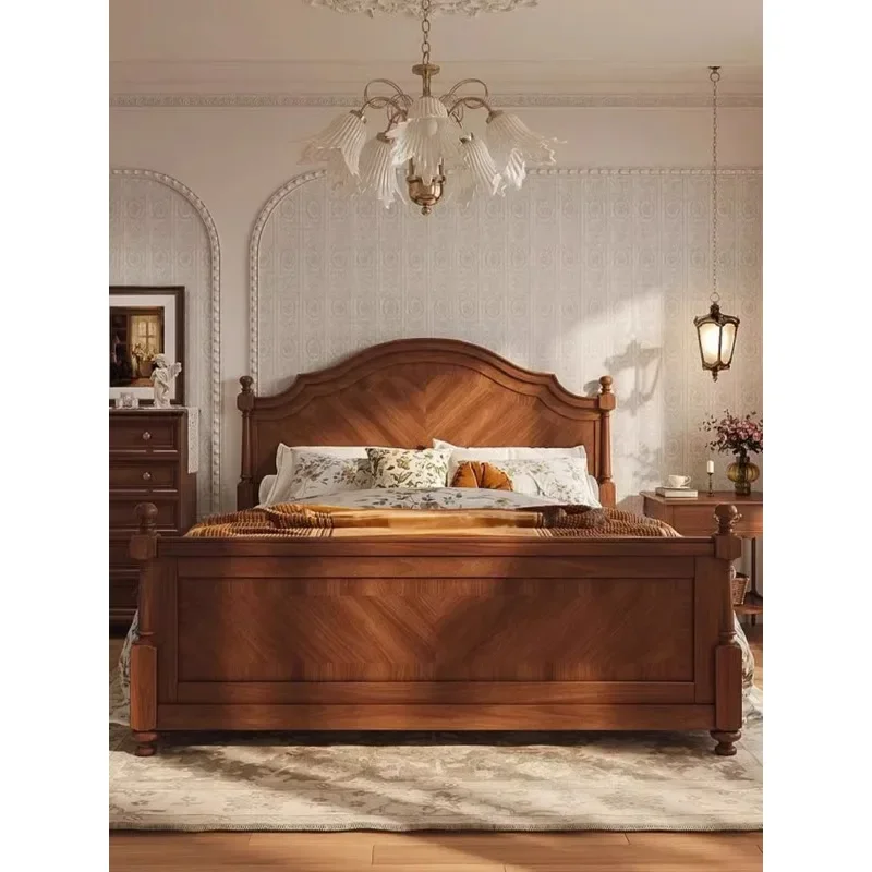 American antique solid wood bed household bedroom 2 meters 1.8 double bed French retro small apartment 1.5 single bed