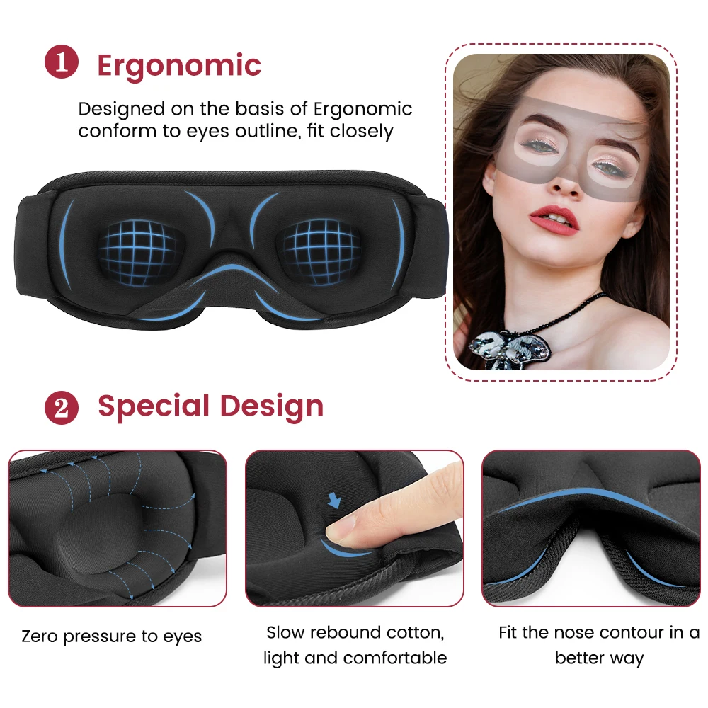 3D Sleep Mask Blindfold Sleeping Aid Eyepatch Eye Cover Sleep Patches Eyeshade Breathable Face Mask Eyemask Health Care for Rest