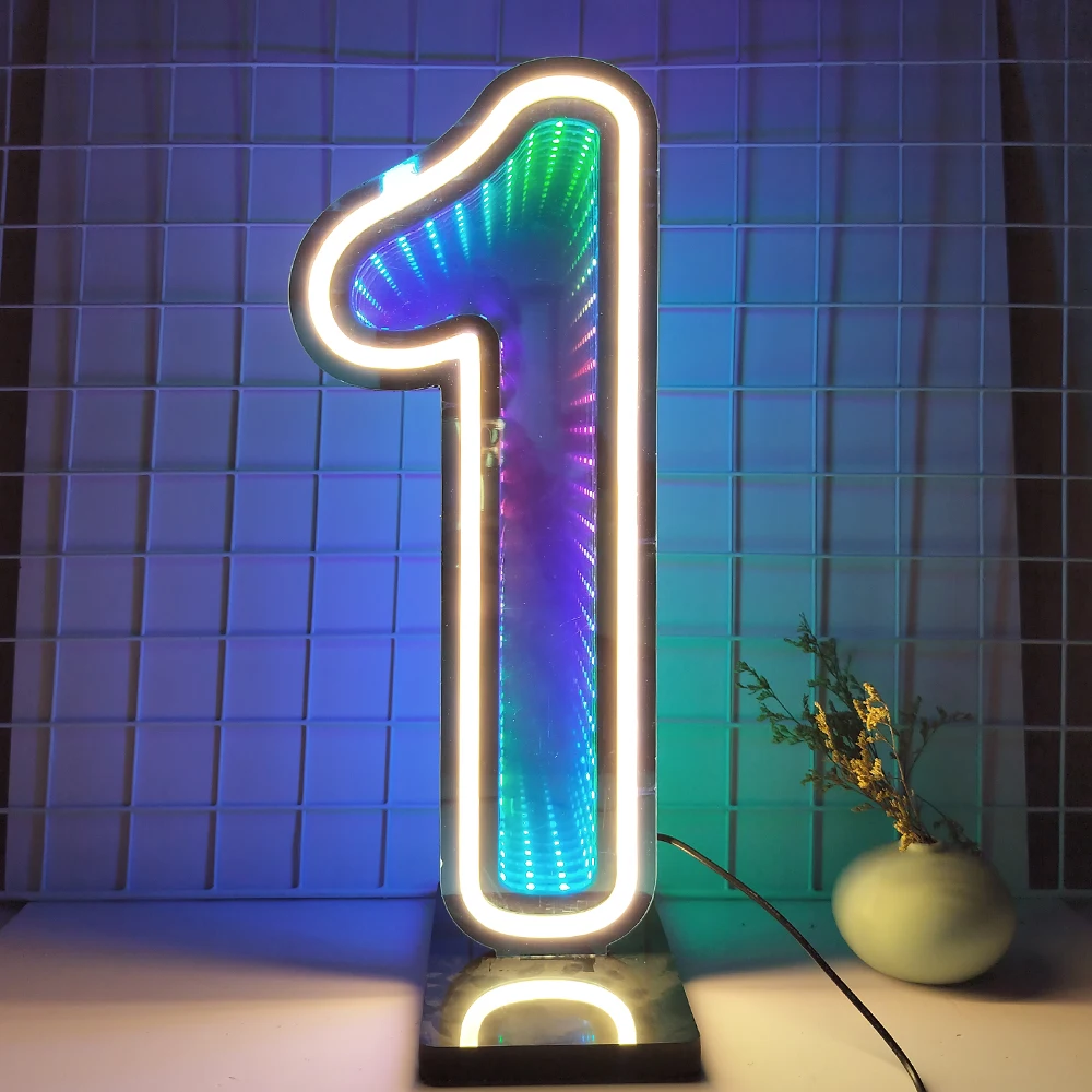 45cm Double Sided Digital Neon Lights 3D Number Signs Starry Sky Tunnel Decorative Lights for Birthday Party Events