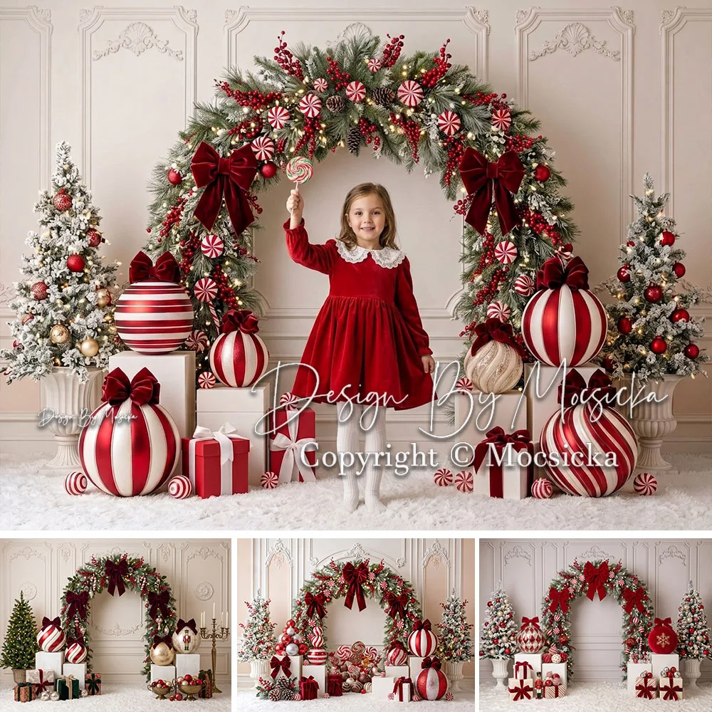 Mocsicka, décor de Noël pour séances photo, arche de bonbons de Noël, couronne, cadeau, fond de scène pour chambre, hiver, famille, enfants, studio photo.