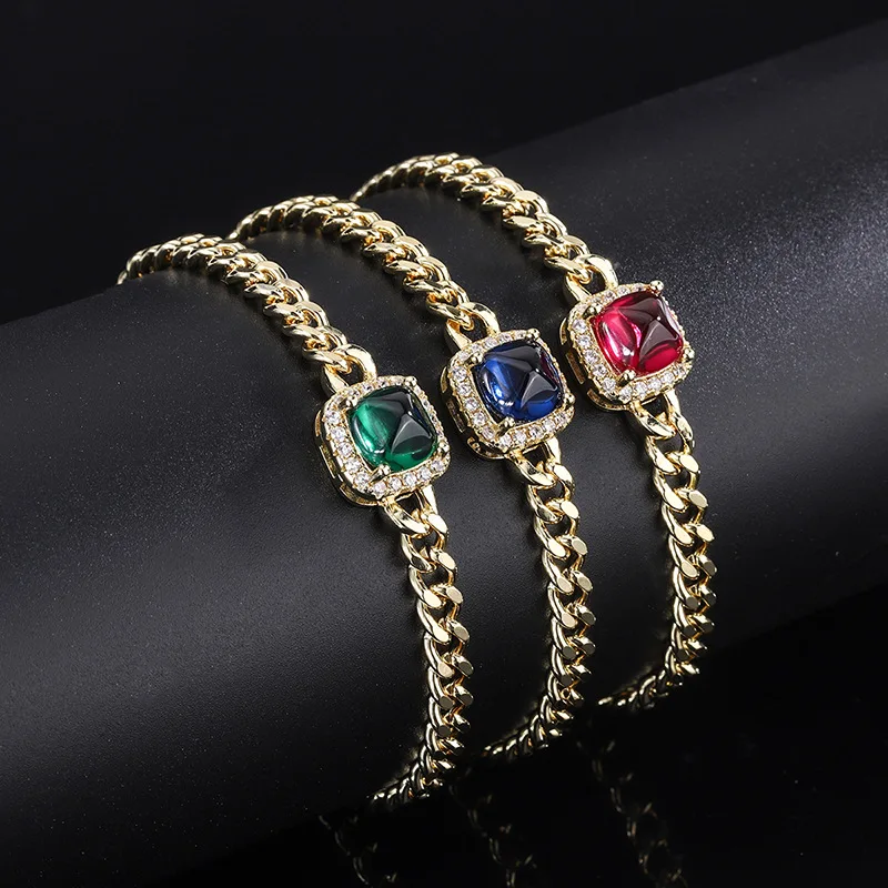 New High-end Jewelry Luxury Inlaid Colorful Treasure Bracelet Emerald Pigeon Blood Ruby Sugar Tower Main Stone 8*8