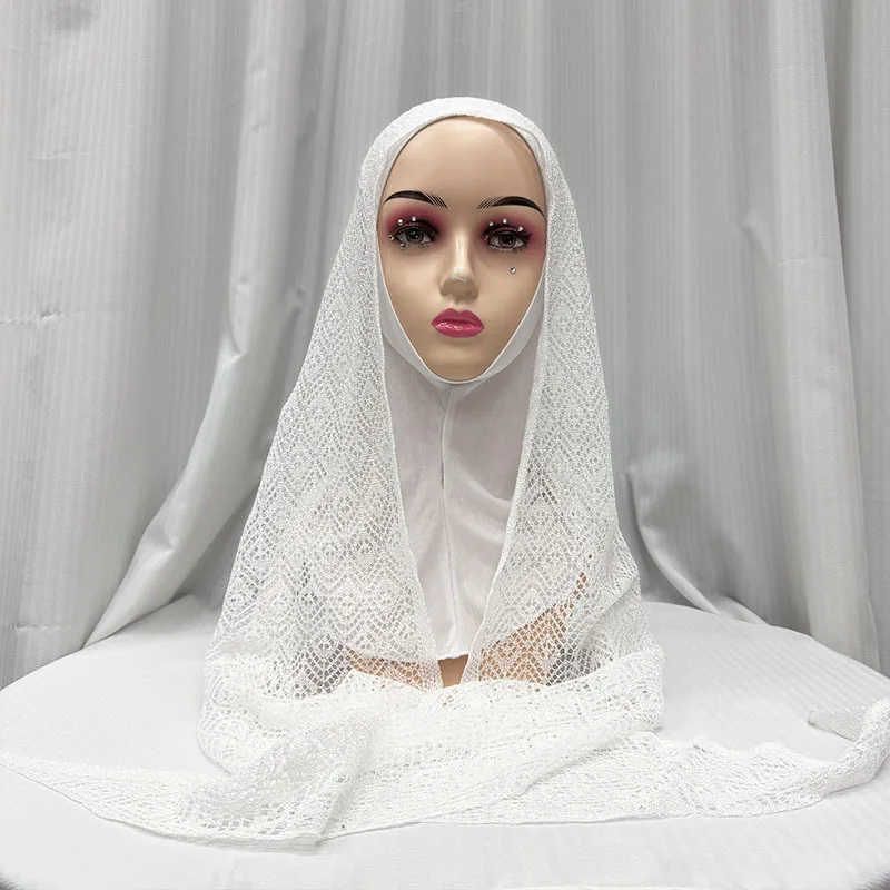 

Изысканный полупрозрачный кружевной платок с ромбовидным узором, длинный мусульманский модный шарф, легкий и удобный, универсальный, средний размер.