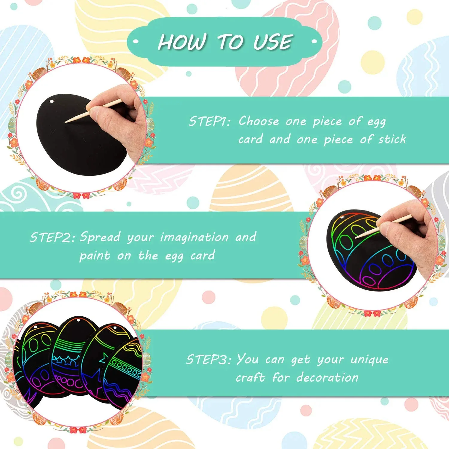 24PCS Colorful Scratch Painting Set DIY Fillable Easter Eggs Crafts Kit Scratch Off Cards Paper Ornaments Children Gift