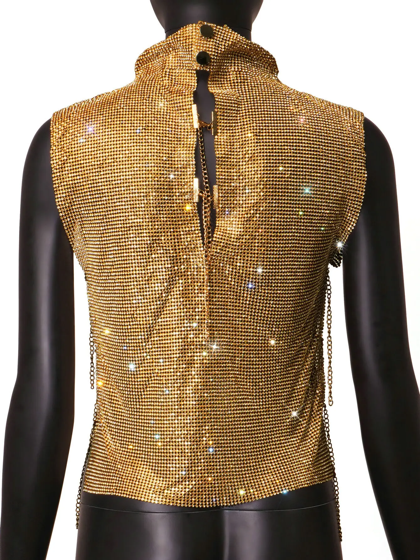 

New Women's Full Diamond Fashionable Luxury High Neck Rhinestone Top Sexy Nightclub Spicy Girl Vest